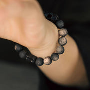 Buddha Stones Silver Sheen Obsidian Ebony Wood Soothing Bracelet Bracelet BS 5