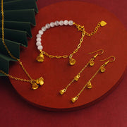 Buddha Stones Cat's Eye Lily Of The Valley Copper Support Bracelet Necklace Pendant Earrings Set