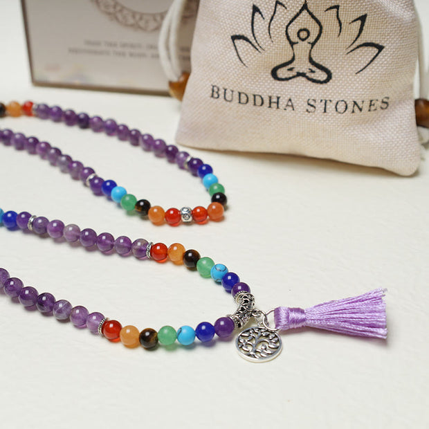 Buddha Stones Healing Crystal Mala Prayer Beads 108 Meditation Healing Multilayer Bracelet Necklace