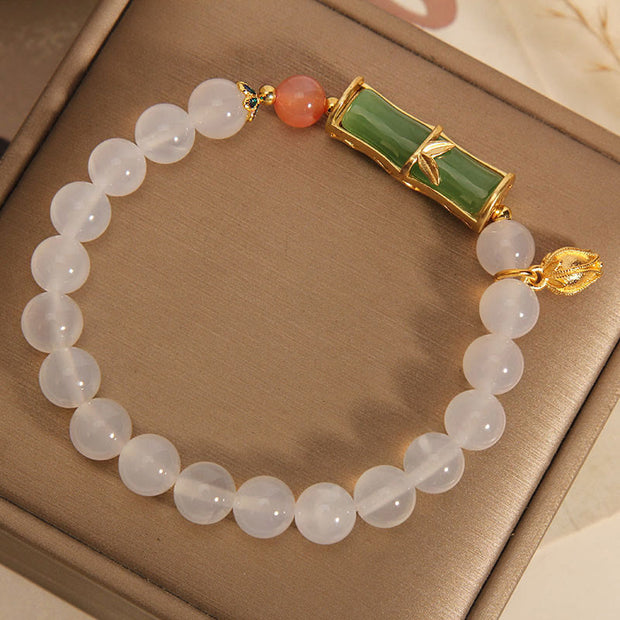 Buddha Stones Natural White Agate Jadeite Bamboo Beads Positivity Bracelet Bracelet BS 4