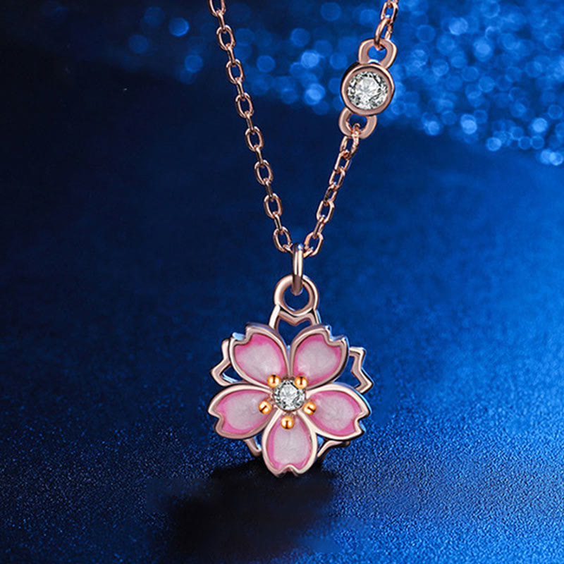 Buddha Stones 925 Sterling Silver Cherry Blossom Flower Rotatable