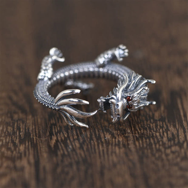 Buddha Stones 925 Sterling Silver Dragon Luck Protection Ring