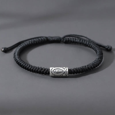 Buddha Stones Tibet Koi Fish Wealth Black String Bracelet