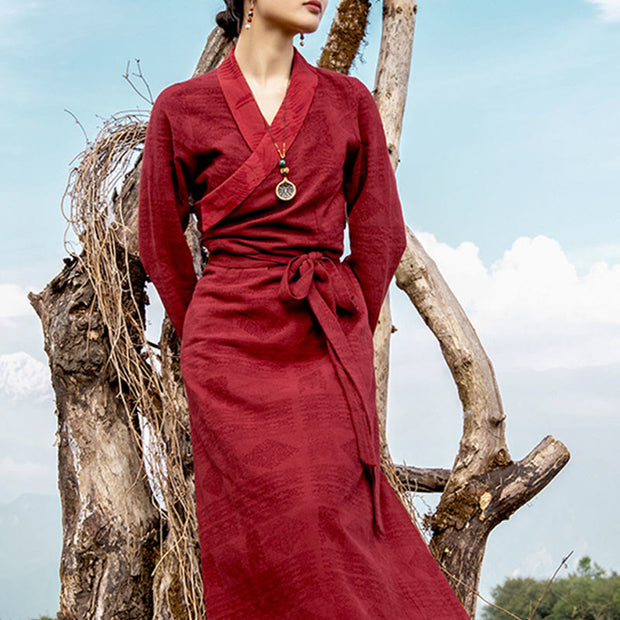 Buddha Stones Tibetan Dress Clothing Lhasa Long Wrap Dress Maxi Dress Women Clothing