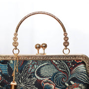 Buddha Stones Vintage Flower Butterfly Crane Sea Waves Metal Chain Crossbody Bag Shoulder Bag Handbag Handbags BS 5