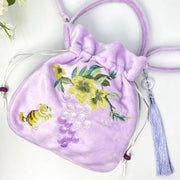 Buddha Stones Embroidered Osmanthus Peony Grape Cat Cotton Linen Tote Crossbody Bag Shoulder Bag Handbag Crossbody Bag BS 12