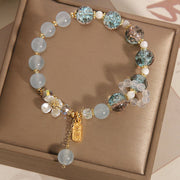 Buddha Stones Natural Blue Crystal Amethyst Chalcedony Flower Healing Bracelet Bracelet BS 2