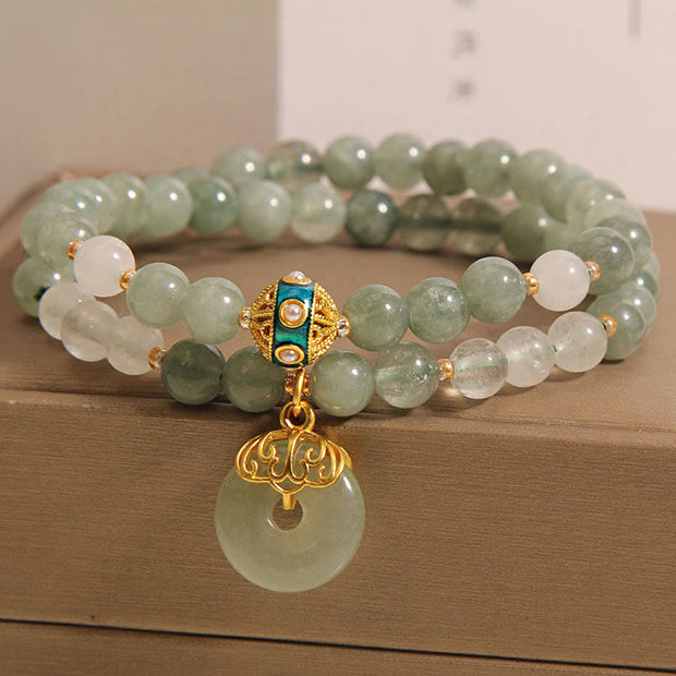 Buddha Stones Green Aventurine Peace Buckle Charm Luck Double Wrap Bracelet