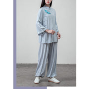 Buddha Stones 2Pcs Tang Suit Frog-Button Shirt Top Pants Meditation Tai Chi Cotton Linen Women's Set Women's Meditation Cloth BS 10