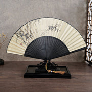 Buddha Stones Ancient Flowers Bamboo Handheld Silk Bamboo Folding Fan 23cm