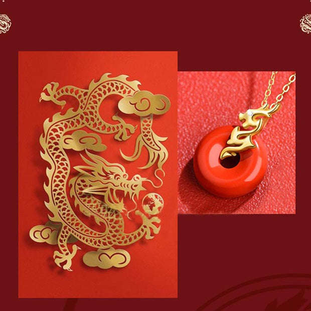 Buddha Stones Year of the Dragon 925 Sterling Silver Natural Cinnabar Peace Buckle Luck Necklace Pendant (Extra 30% Off | USE CODE: FS30)
