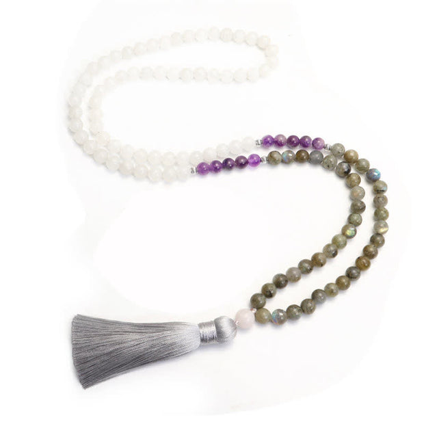 Buddha Stones 108 Mala Beads White Agate Amethyst Black Glitter Stone Protection Bracelet (Extra 35% Off | USE CODE: FS35) - image 3