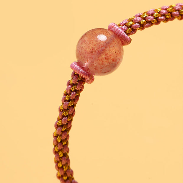 Buddha Stones Handmade Red Agate Amethyst Golden Rutilated Quartz Pink Crystal Bead Calm Braided Bracelet