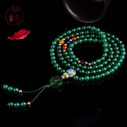 Buddha Stones 108 Mala Beads Natural Green Agate Power Support Bracelet Bracelet Mala BS 1