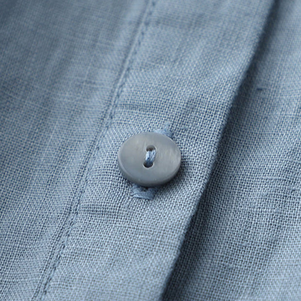 Buddha Stones Solid Color Button Three Quarter Sleeve Cotton Linen Shirt