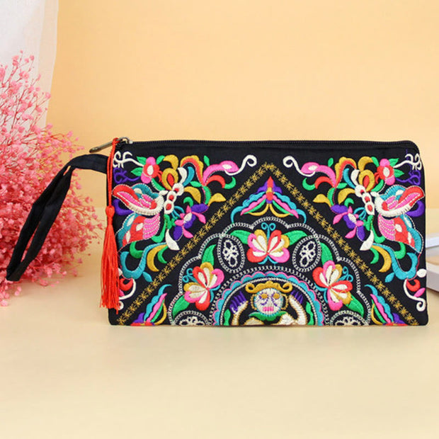 Buddha Stones Dragon Butterfly Cosmos Flower Embroidery Wallet Shopping Purse Purse BS 10