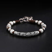 Buddha Stones Tibet Handmade Copper 999 Sterling Silver Auspicious Cloud Wealth String Bracelet