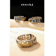 Buddha Stones Tibetan 990 Sterling Silver Om Mani Padme Hum PiXiu Dorje Vajra Heart Sutra Engraved Wealth Ring Ring BS 11