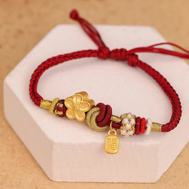 Buddha Stones Peach Blossom Happiness Charm Luck Red String Bracelet