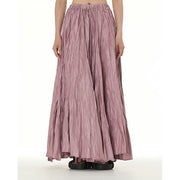 Buddha Stones Solid Color Loose Long Elastic Waist Skirt 65