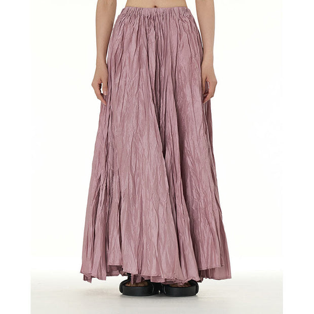 Buddha Stones Solid Color Loose Long Elastic Waist Skirt 65