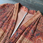 Buddha Stones Orange Flower Geometry Print Cotton Open Front Jacket With Pockets 9