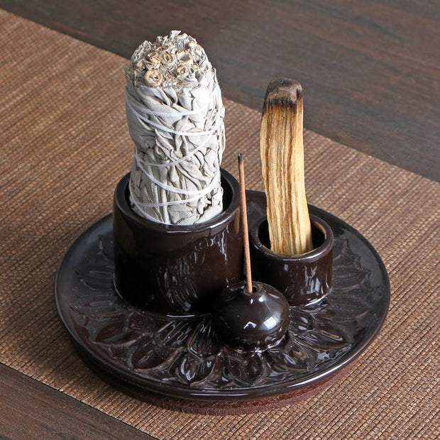 Buddha Stones Burning Sage Smudging Ceramic Holder Palo Santo Incense Burner Meditation Rituals Use Items Incense Burner BS 6