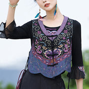 Buddha Stones Vintage Frog-Button Embroidery Purple Flower Tang Suit Design Sleeveless Vest