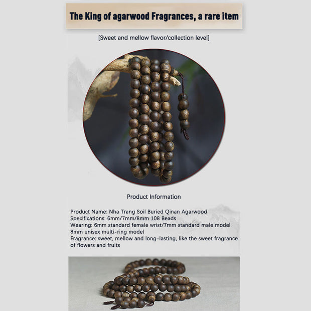 Buddha Stones 108 Mala Beads Nha Trang Soil Buried Qinan Agarwood Balance Strength Bracelet