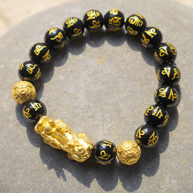 Buddha Stones FengShui PiXiu Obsidian Wealth Bracelet