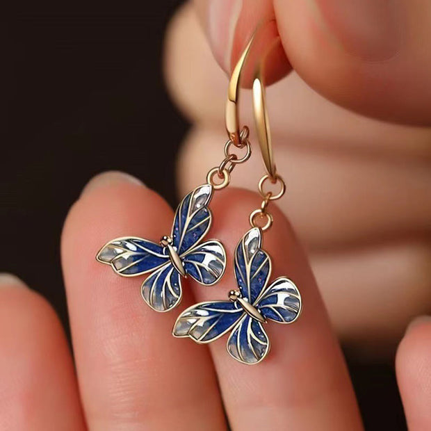 Buddha Stones Blue Butterfly Copper Freedom Necklace Pendant Earrings Ring Set Bracelet Necklaces & Pendants BS Earrings