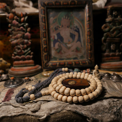 Buddha Stones 108 Mala Beads Abelia Biflora Wood Warding Off Evil Spirits Wrist Mala Mala Bracelet BS 10*8mm*108