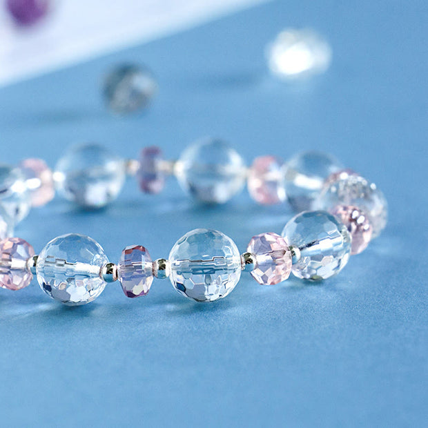 Buddha Stones White Crystal Pink Crystal Protection Star Charm Bracelet 6
