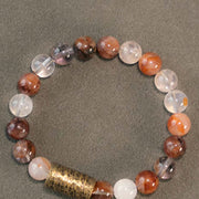 Buddha Stones White Crystal Red Hematoid Quartz Gold Rutilated Quartz Purple Phantom Protection Bracelet