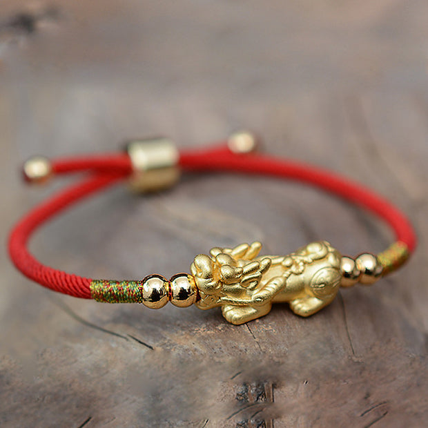 Buddha Stones 24K Gold-Plated PiXiu Luck Red String Bracelet