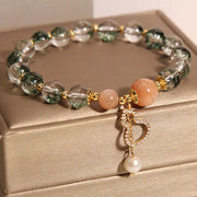 Buddha Stones Green Phantom Gourd Pendent Crystal Pearl Confidence Charm Bracelet