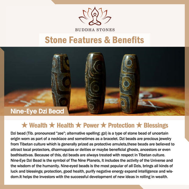 Buddha Stones Tibetan Tiger Eye Tourmaline Nine-Eye Dzi Bead Protection Bracelet Bracelet BS 9