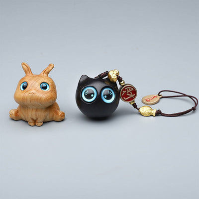 Buddha Stones Green Sandalwood Mini Cute Animal Rabbit Cat Deer Whale Prosperity Phone Hanging Decorations