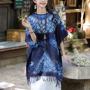 Buddha Stones Blue Butterfly Batik Shawl Tassels Cozy Travel Pullover 90*95cm 6