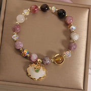 Buddha Stones Strawberry Quartz Green Crystal Amethyst Healing Chinese Lock Charm Bracelet