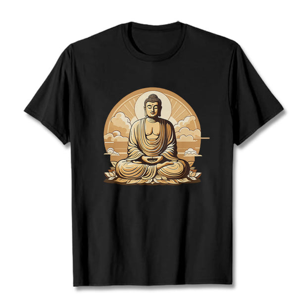 Buddha Stones Sun Auspicious Clouds Buddha Tee T-shirt T-Shirts BS Black 2XL