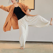 Buddha Stones Plain Long Sleeve Coat Jacket Top Wide Leg Pants Zen Tai Chi Yoga Meditation Clothing Clothes BS 29