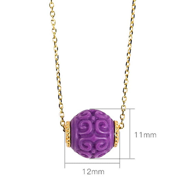 Buddha Stones 925 Sterling Silver Plated Gold Natural Purple Mica Stone Relief Bead Positive Necklace Pendant Bracelet Set