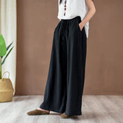Buddha Stones Loose Cotton Linen Drawstring Wide Leg Pants With Pockets Wide Leg Pants BS 10
