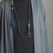 Buddha Stones 108 Beads Mala Ebony Wood Dzi Bead Copper Balance Tassel Bracelet Mala Bracelet BS 6