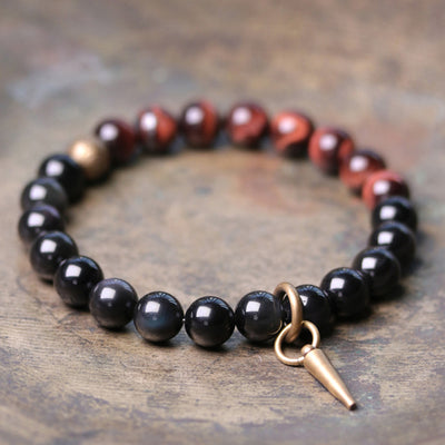 Buddha Stones Black Obsidian Sodalite Crystal Copper Strength Couple Bracelet (Extra 30% Off | USE CODE: FS30) - Black Obsidian&Red Tiger's Eye - 18cm - image 0