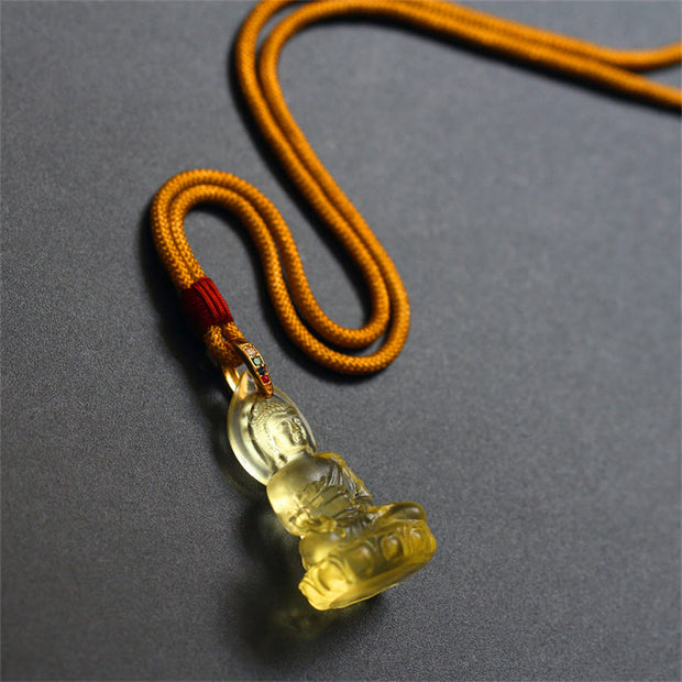 Buddha Stones Blue Tathagata Buddha Medicine Buddha Liuli Crystal Serenity Amulet Necklace Pendant Necklaces & Pendants BS 24