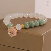 Buddha Stones White Agate Jade Flower Charm Luck Protection Bracelet Bracelet BS 2