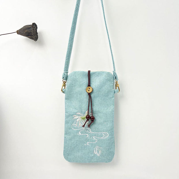 Buddha Stones Small Embroidered Flowers Crossbody Bag Shoulder Bag Cellphone Bag 11*20cm 21