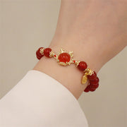 Buddha Stones Year of the Dragon Red Agate Jade Peace Buckle Fu Character Success Bracelet Bracelet BS 9